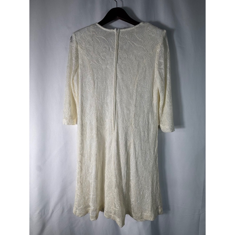 Shari Aide Petites Vintage Cream Metallic Knit Dress & Cardigan Set 14P USA Made - Picture 8 of 16
